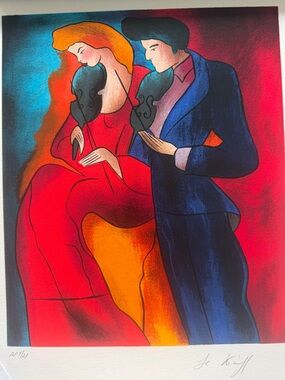 Hand Signed, Numbered Linda Le Kinff Contemporary Couple Art Print. Unframed.